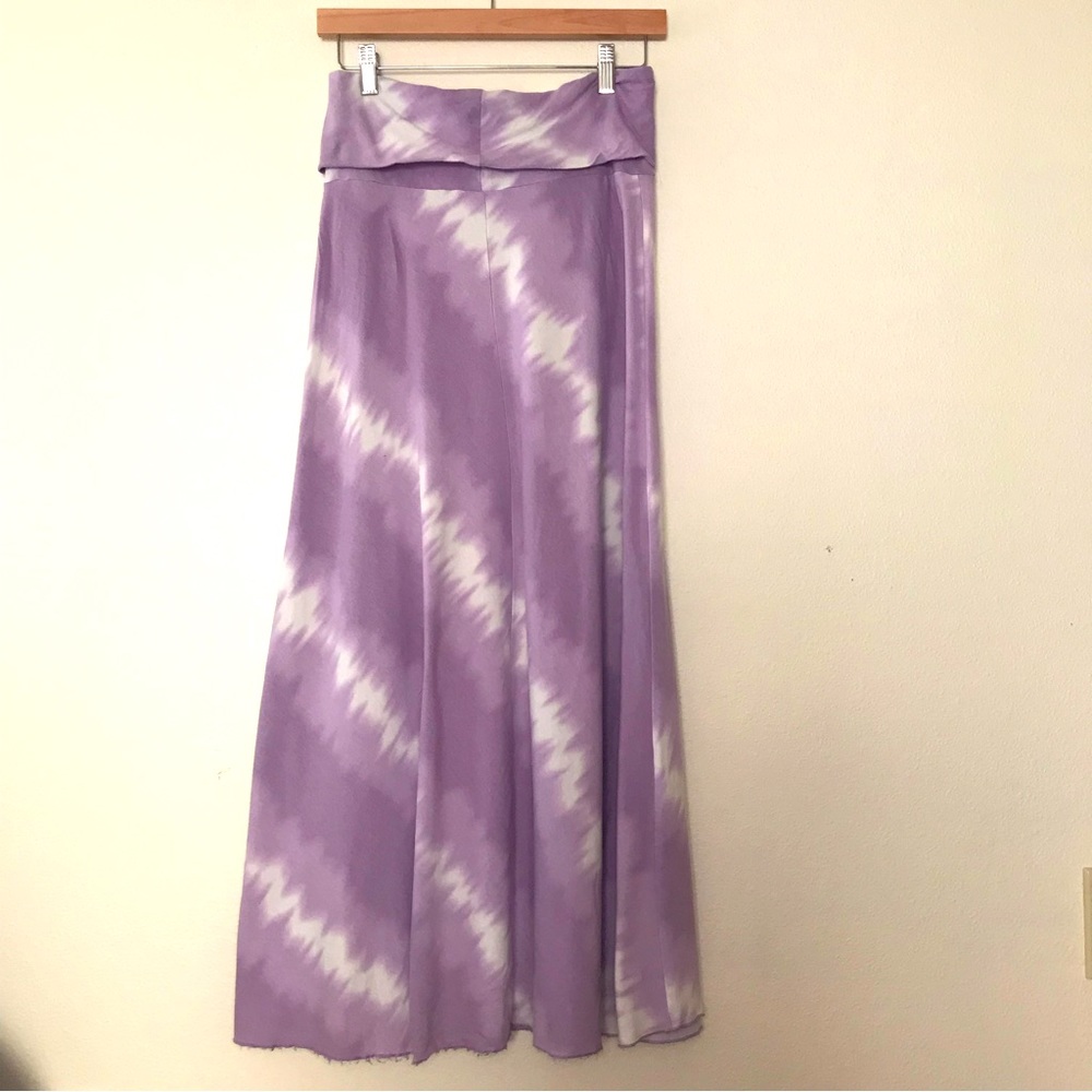 Athleta Cotton Blend Tie-Dye A-Line Roll Down Maxi Skirt in Lavender